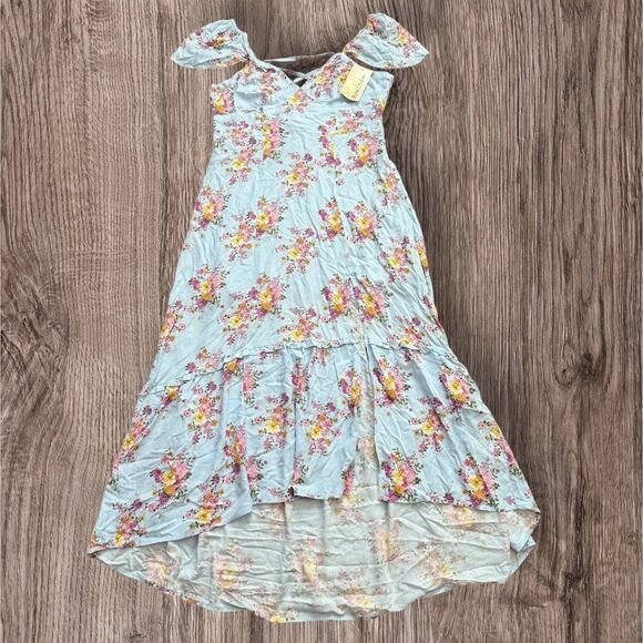 Rewind High Low Robin Blue Maxi Sundress  Sweetheart Neckline Flutter Sleeve - Picture 1 of 9